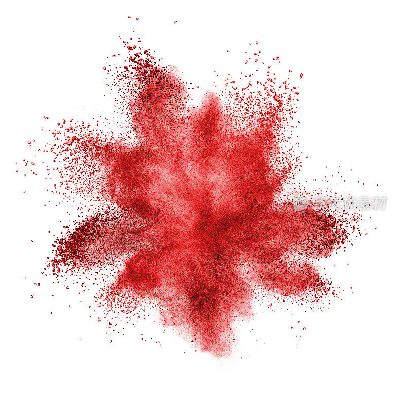 红色粉末在白色上发生爆炸