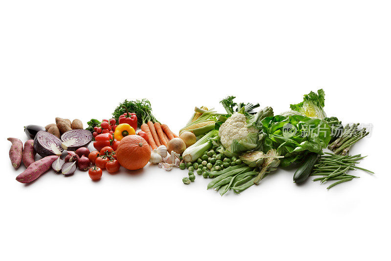 蔬菜:在白色背景上分离的各种蔬菜
