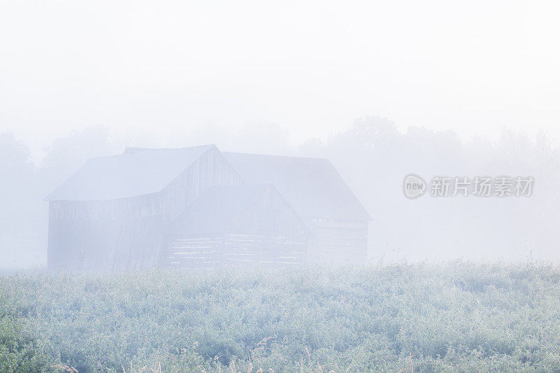 雾中的谷仓