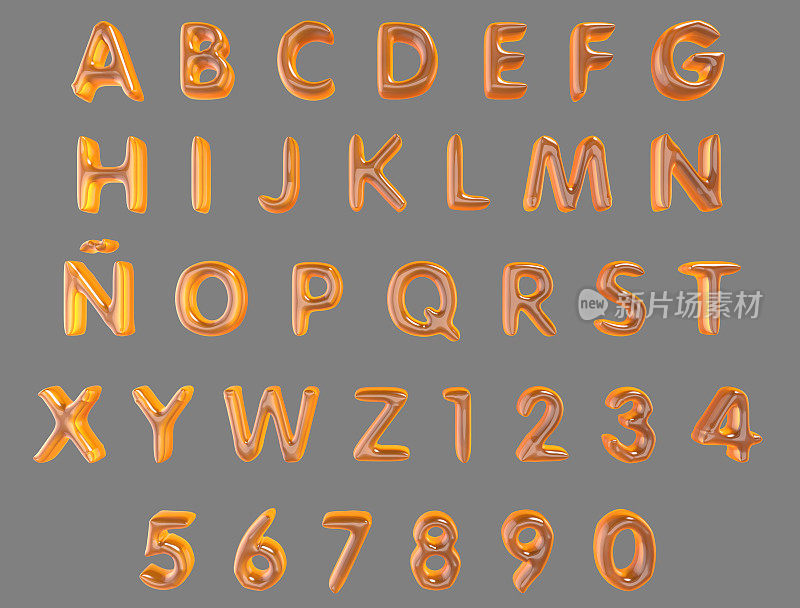 字母和数字从橙色气球孤立(剪辑路径包括)在灰色背景