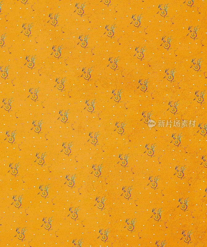 橙色手绘鸟壁纸背景与应用纸覆盖。