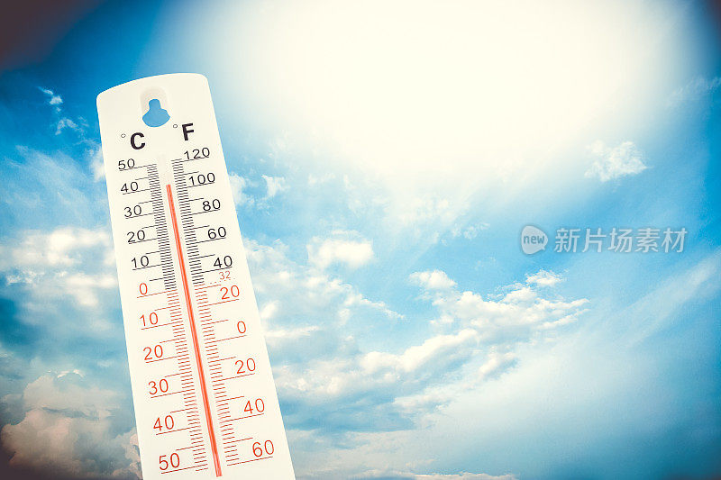 热带温度，用室外温度计测量，全球热浪，环境概念。