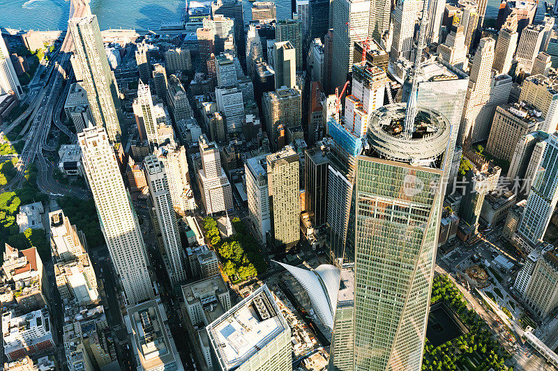 纽约曼哈顿世贸中心一号自由塔的鸟瞰图