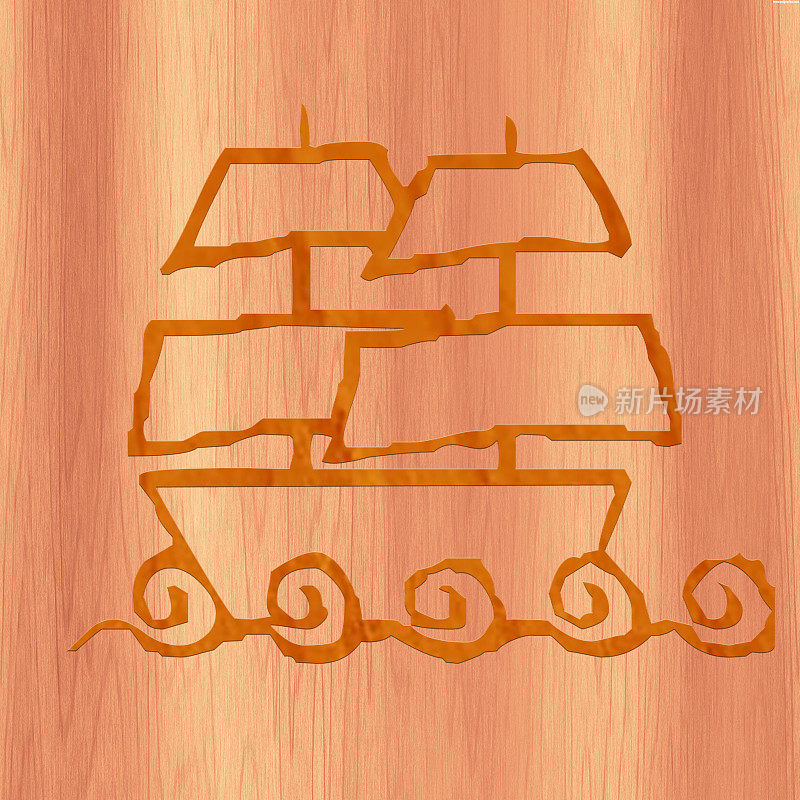 船图标与木材在木材背景