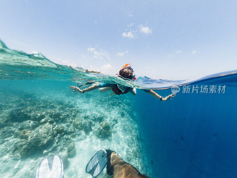 在马尔代夫天堂般的海洋中浮潜