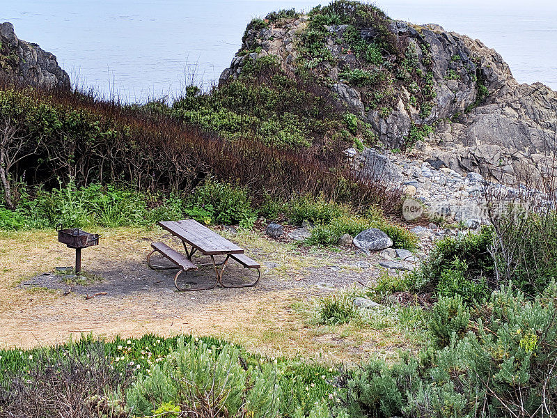 野餐区附近的岩石溪桥在大苏尔海岸在卡布里洛高速公路加利福尼亚