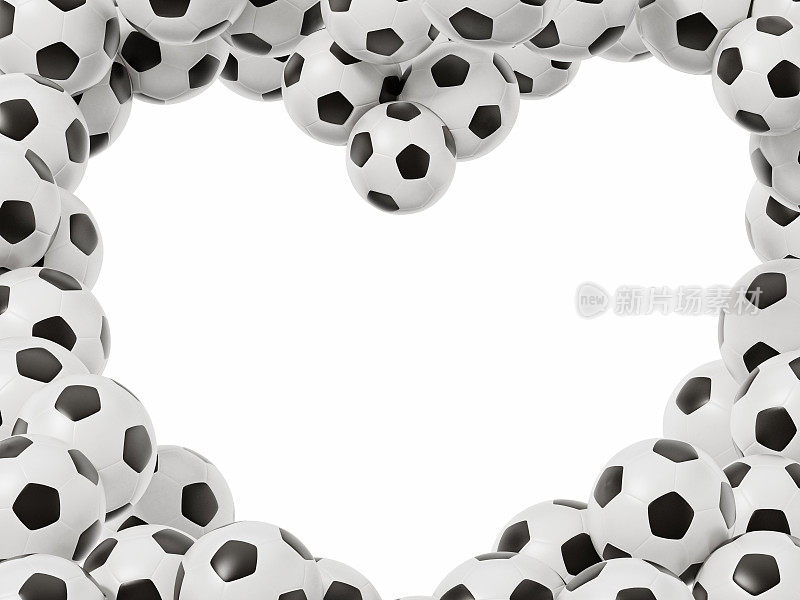 足球框架与黑色和白色足球形成的心脏形状