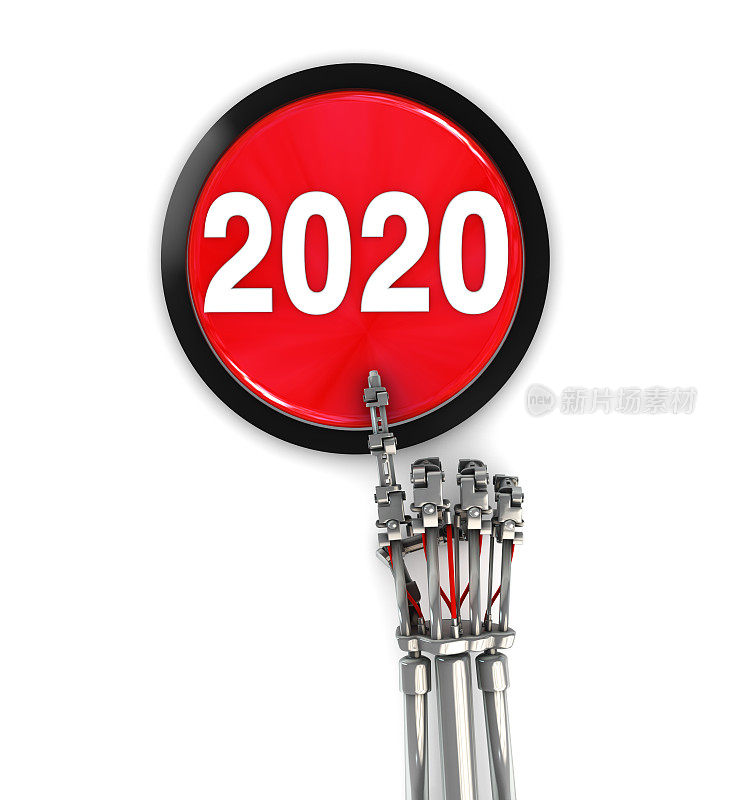 机器人手触摸2020按钮