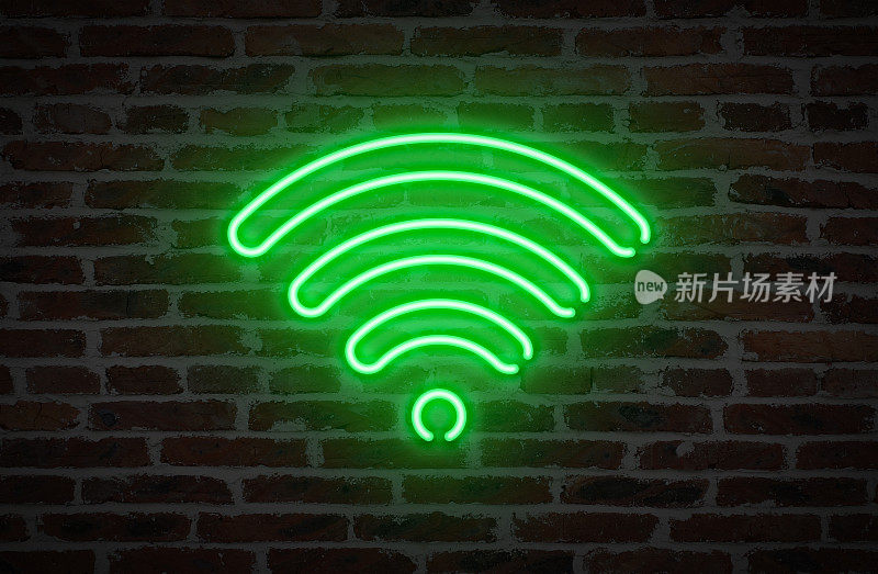 WIFI标志霓虹灯标志砖墙背景