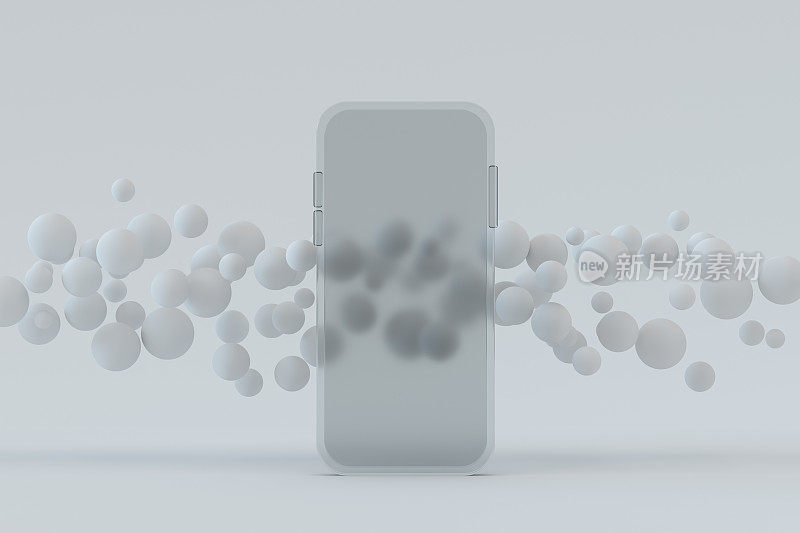 透明玻璃智能手机，空白屏幕和飞球