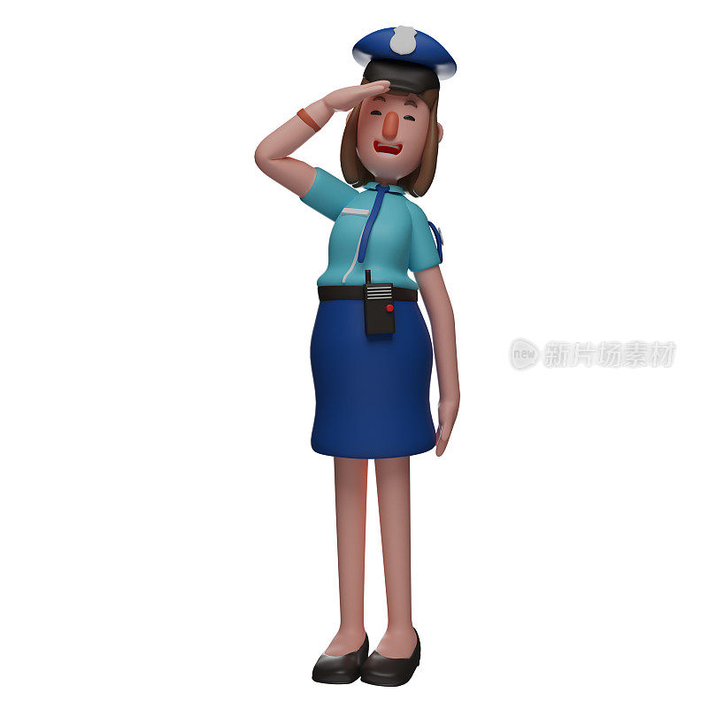 展示致敬姿势的3D女警设计