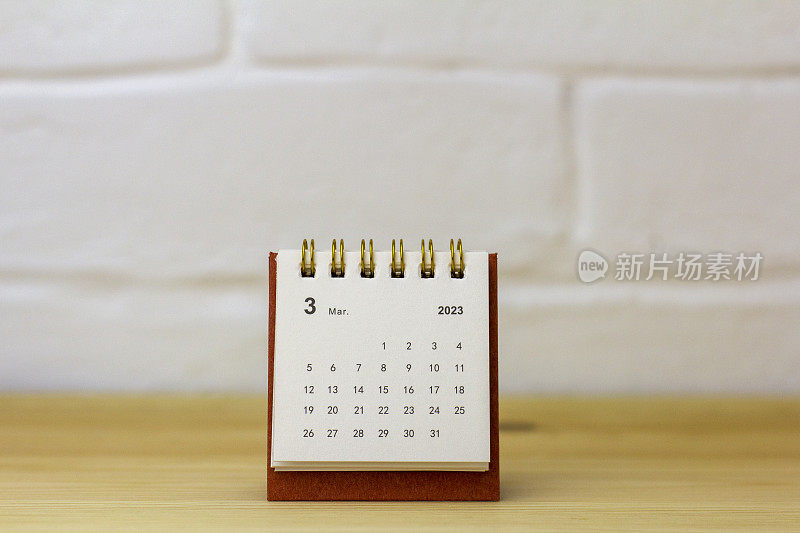 2023年3月的日历。用于计划的桌面日历。