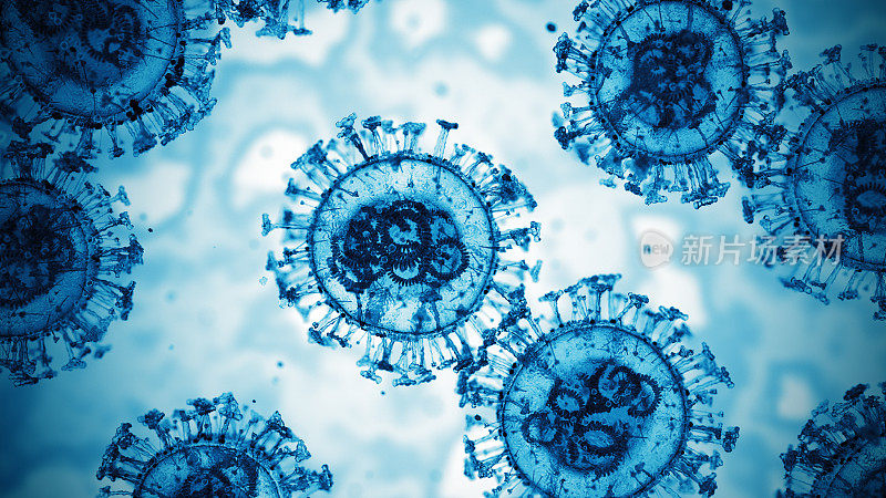 海怪。冠状病毒细胞。显微镜幻灯片