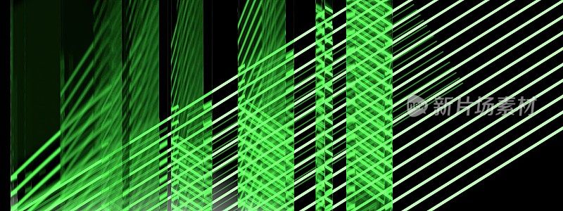 赛博朋克霓虹灯的发射线是直玻璃折射绿色抽象，优雅而现代的3D渲染图像