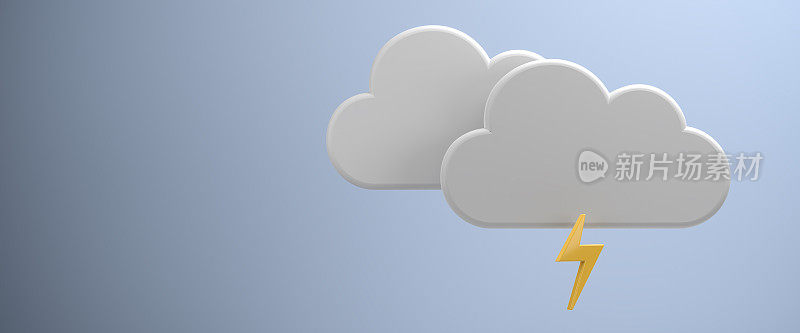 3D天气预报网页横幅系列:雷暴-闪电和黑云无雨