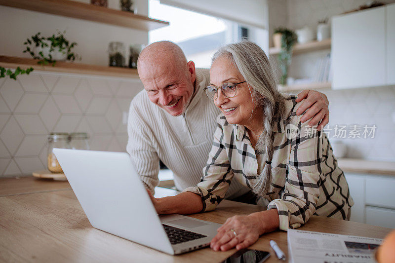 幸福的老年夫妇在家里一起计算开支或计划预算。