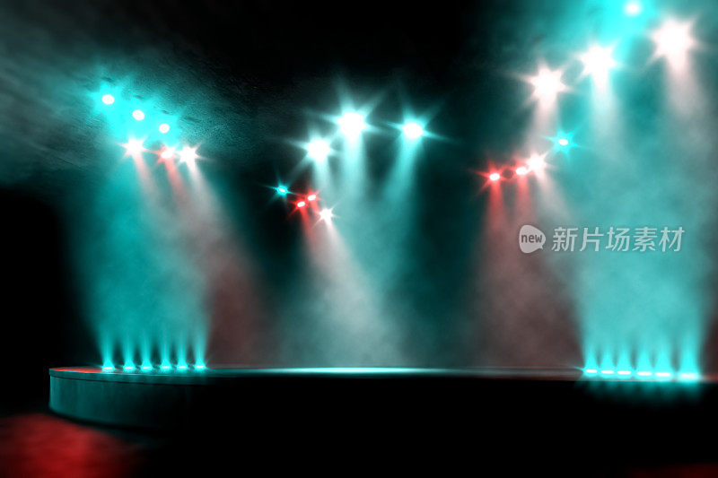 空旷的演唱会舞台被聚光灯照亮，复制空间