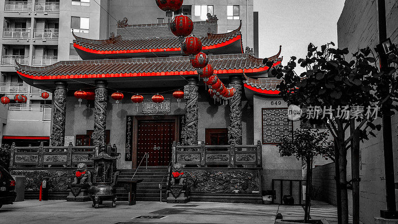 南加州张洲协会寺庙在唐人街，洛杉矶的部分灰色