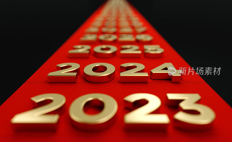 金色数字代表不同的年份坐在红地毯上