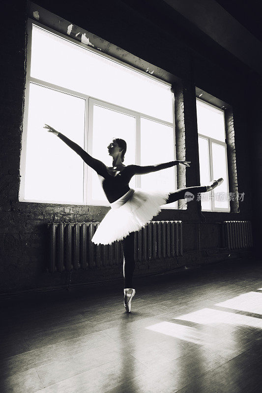芭蕾舞女演员跳舞在室内