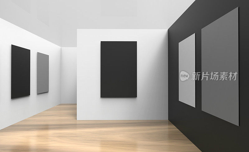 画廊，工作室和画框墙，黑白现代