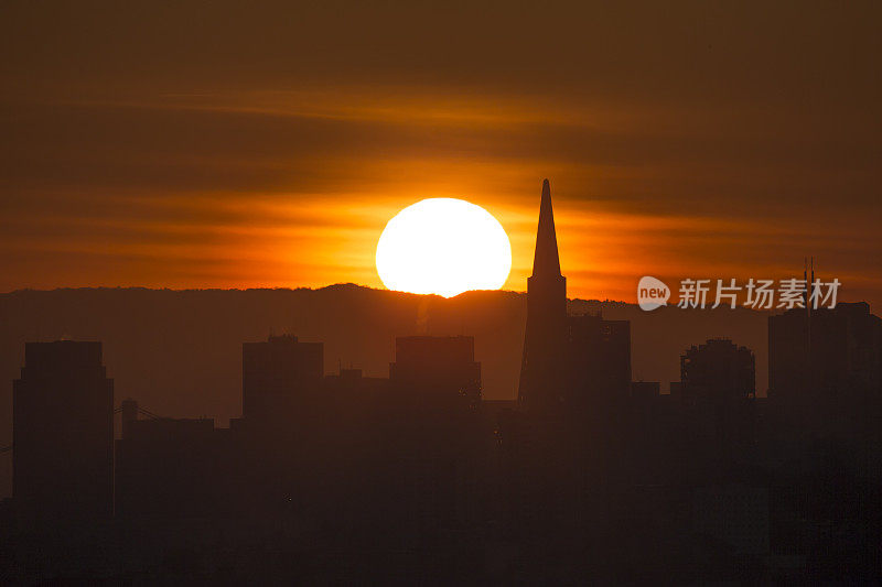 旧金山市中心和日出，加利福尼亚州