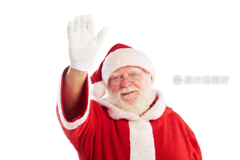 微笑的圣诞老人对着镜头挥手