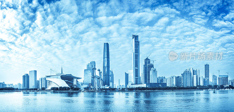 现代城市广州的全景天际线和城市景观