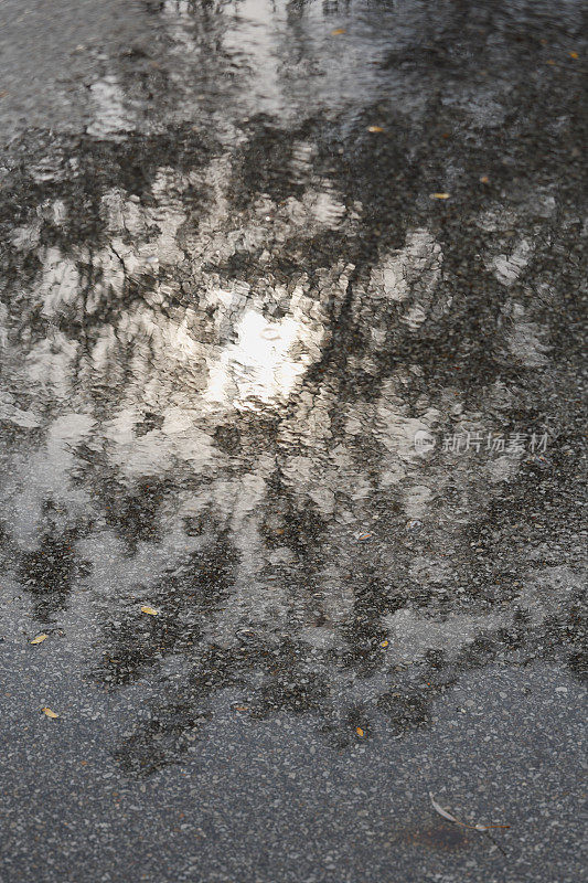 把雨水汇聚在沥青上。