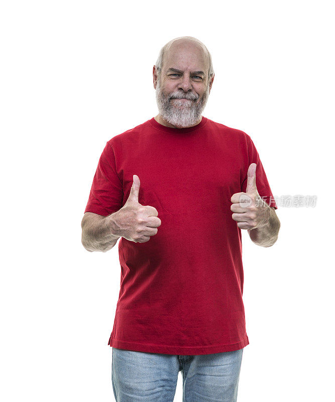 成年红衫男竖起两个大拇指