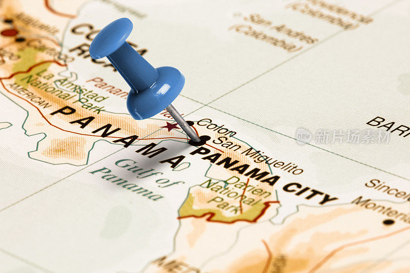 巴拿马城位置。地图上的蓝色大头针。