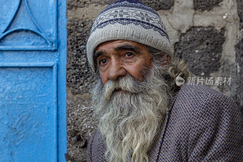 一个头发和胡子混在一起的老人的肖像