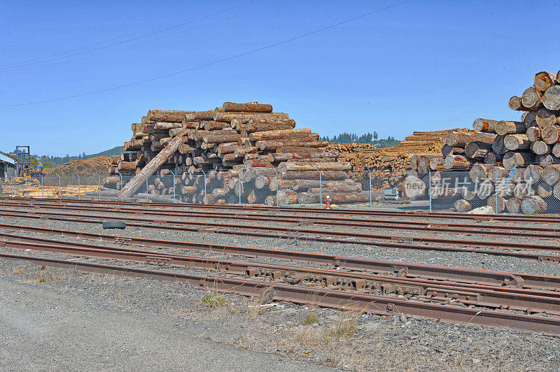 原木甲板在俄勒冈州的铁路轨道
