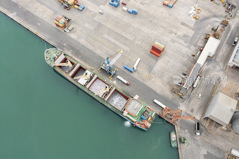 集装箱船在港口装载的鸟瞰图