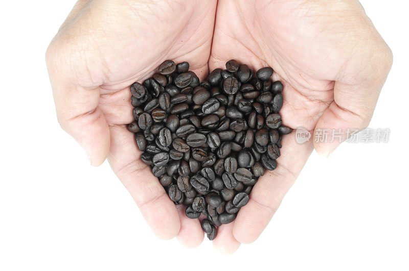 咖啡颗粒握在手上