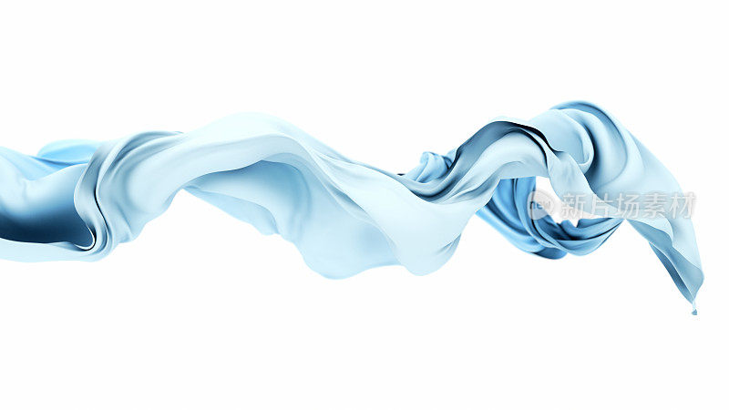 抽象的三维渲染，流动的白布背景被蓝色包围