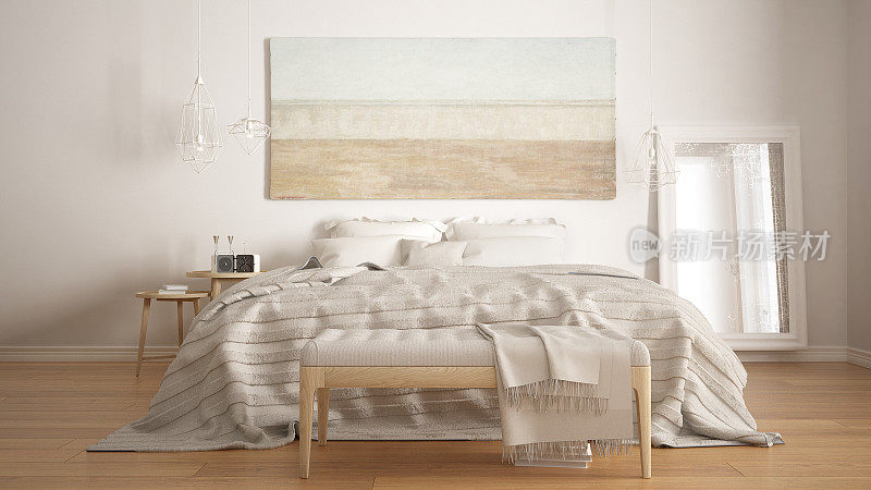经典的卧室，斯堪的纳维亚现代风格，简约的室内设计，特写