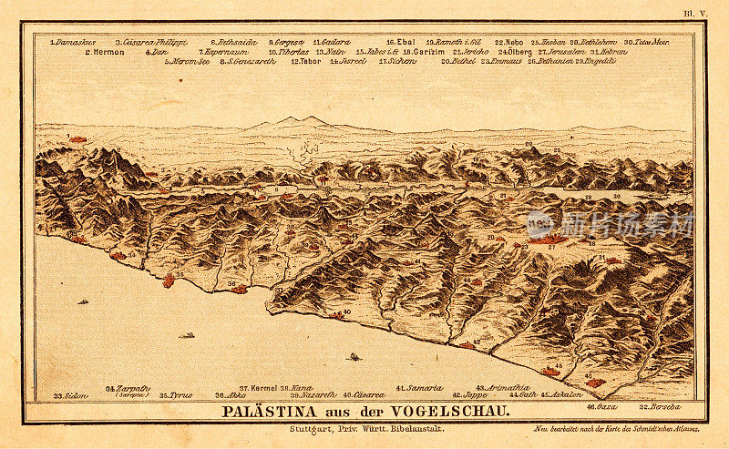 1895年德国圣经中的空中巴勒斯坦地图