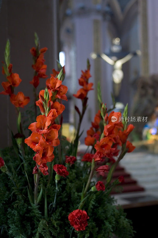 红色花朵在大教堂垂直
