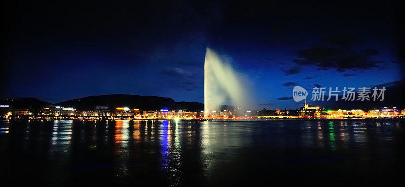 日内瓦湖的大喷泉在夜晚03