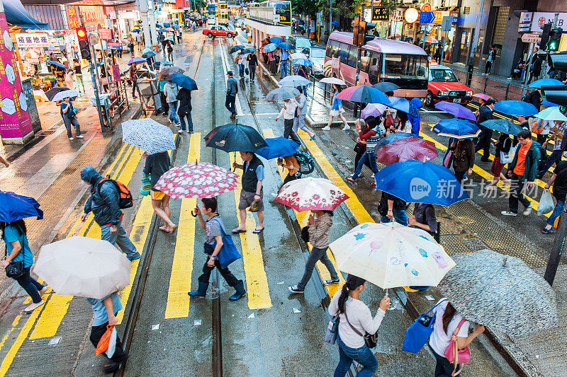 雨中的街道，雨伞，中国香港