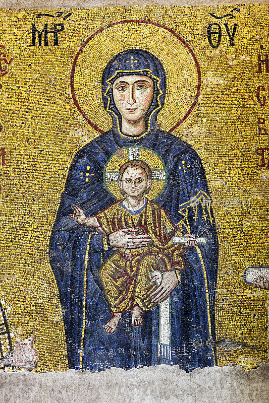 圣母玛利亚和婴儿耶稣的马赛克