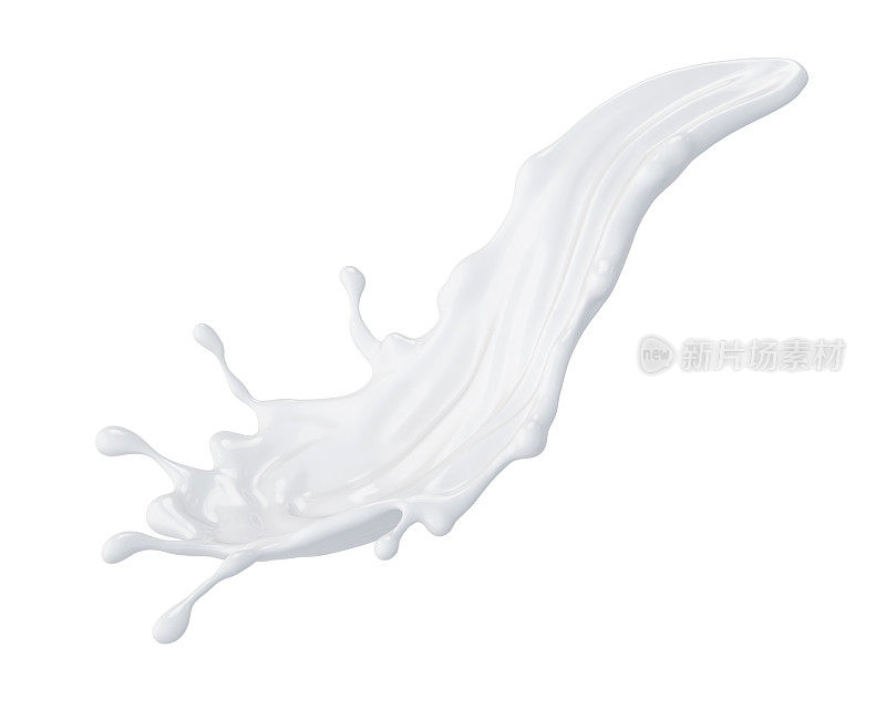 白色背景上的白色液体的3D飞溅