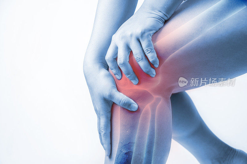 人体膝关节损伤。膝关节疼痛，人体关节疼痛，膝关节单音突出
