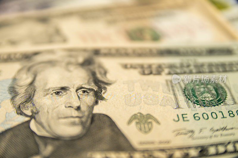 20美元纸币上安德鲁·杰克逊总统的特写。