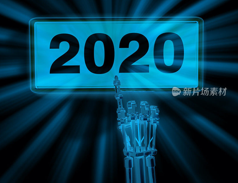 机器人手触摸2020按钮