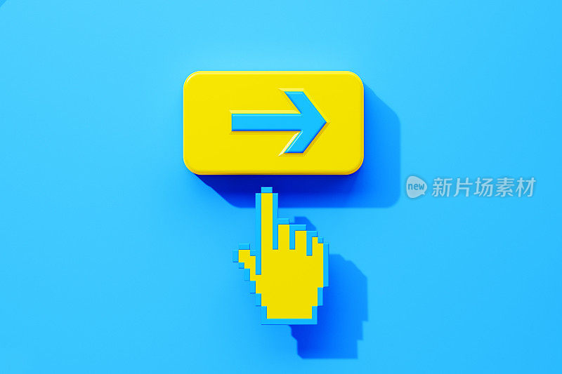 手形计算机光标单击一个黄色按钮与箭头符号
