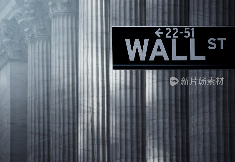 纽约证券交易所大楼前的华尔街指示牌