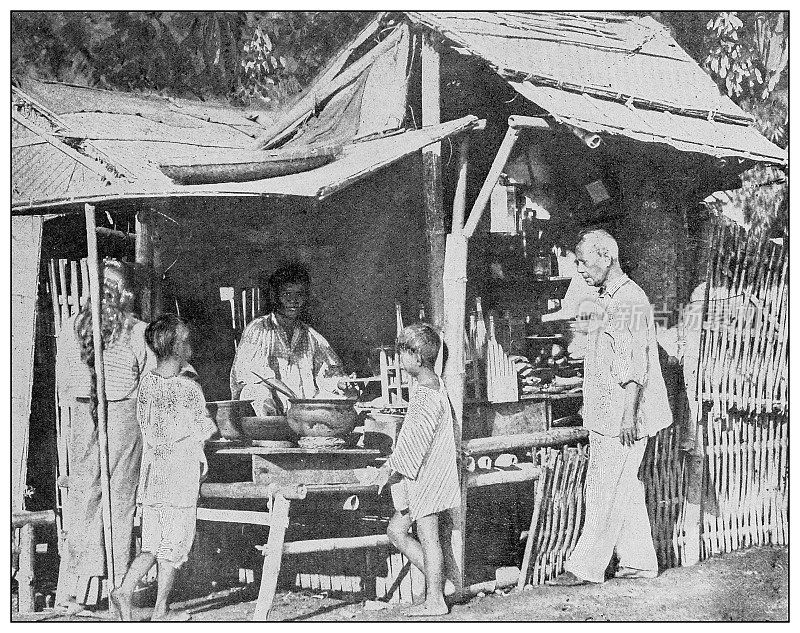 古董黑白照片:菲律宾餐厅