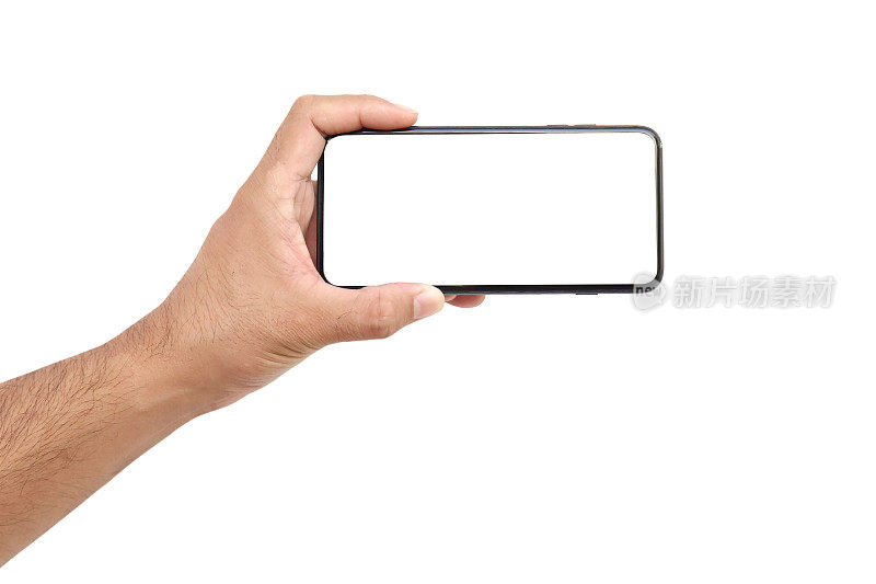 手握白色屏幕，手机是孤立的白色背景与剪切路径。